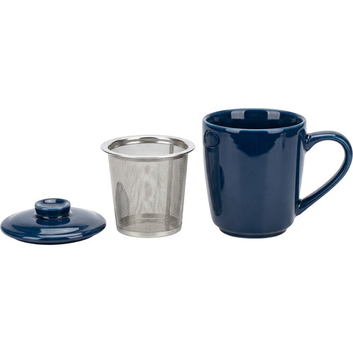 Zgmdw Cobaltide Ceramic Tea Cup with Basket Infuser and Lid 15 oz Ink Blue - Product view