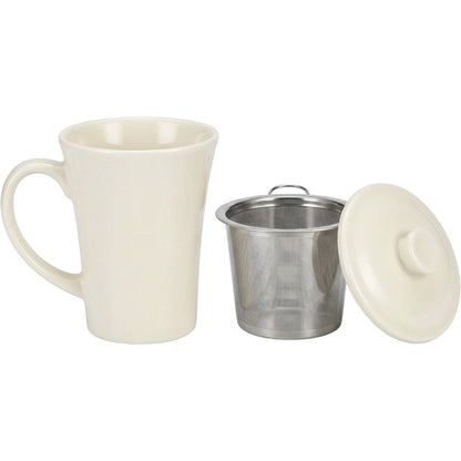Zgmdw Flared Ceramic Tea Mug with Round-Hole Infuser and Lid 15 oz Forest Cream - Product view