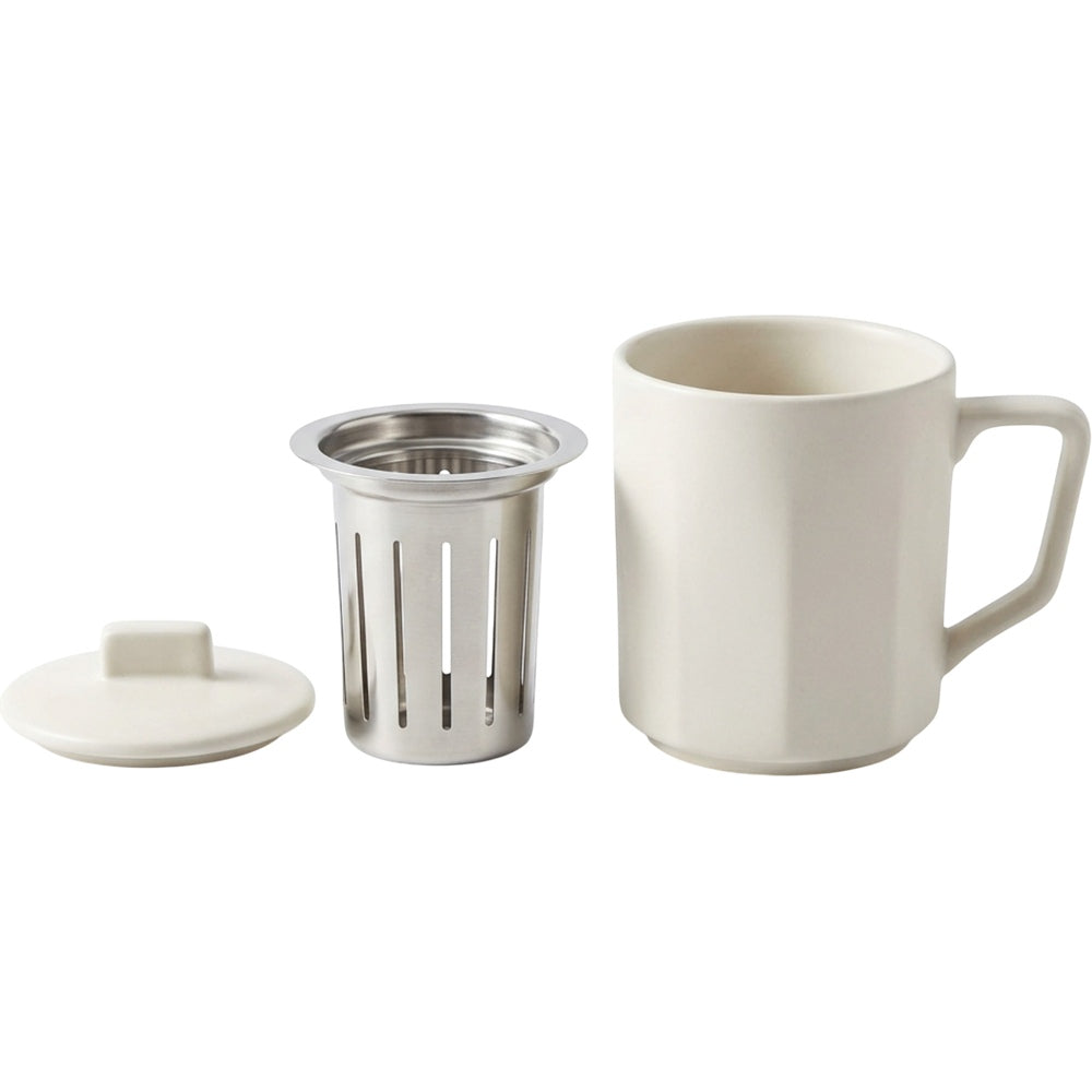 Zgmdw Hearthfold Ceramic Tea Mug with Infuser and Lid 12 oz Warm White - Product view