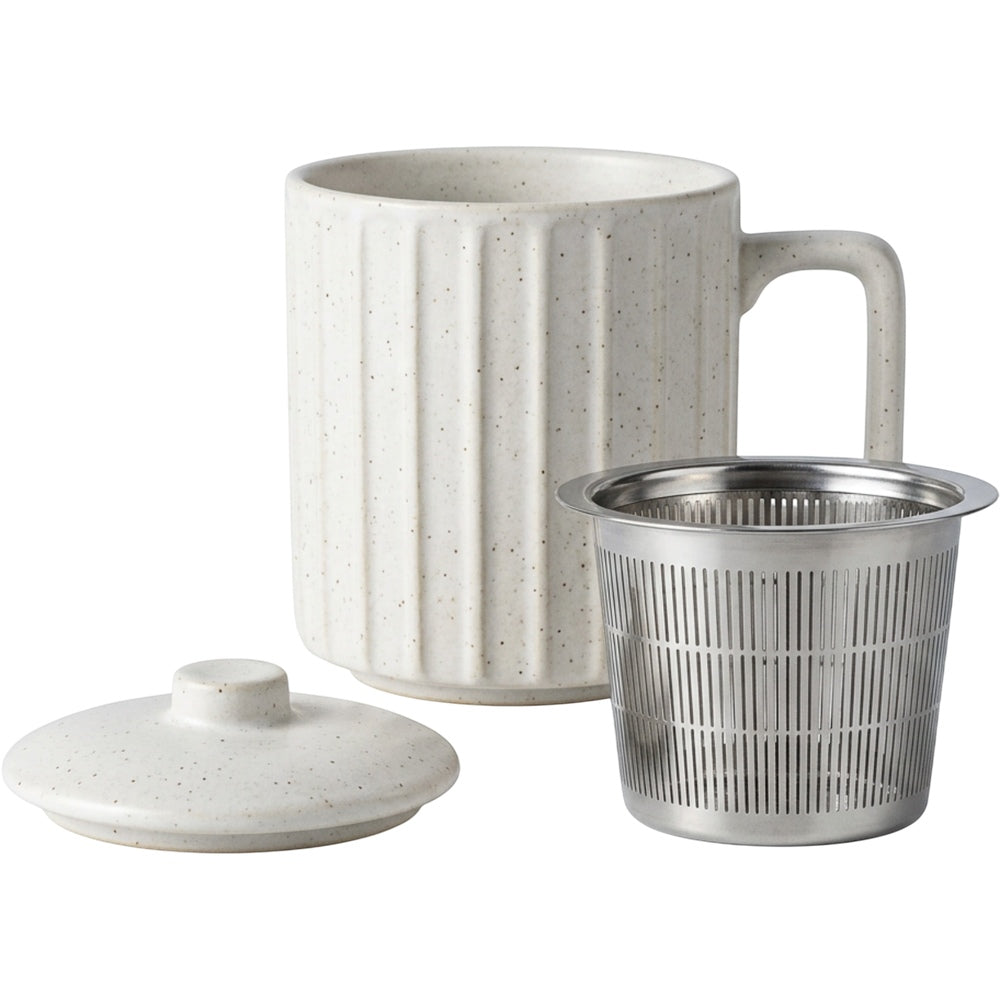 Zgmdw Ribbed Cylinder Ceramic Tea Cup with Slot Infuser and Lid 13 oz Clay Oat - Product view