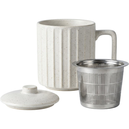 Zgmdw Ribbed Cylinder Ceramic Tea Cup with Slot Infuser and Lid 13 oz Clay Oat - Product view