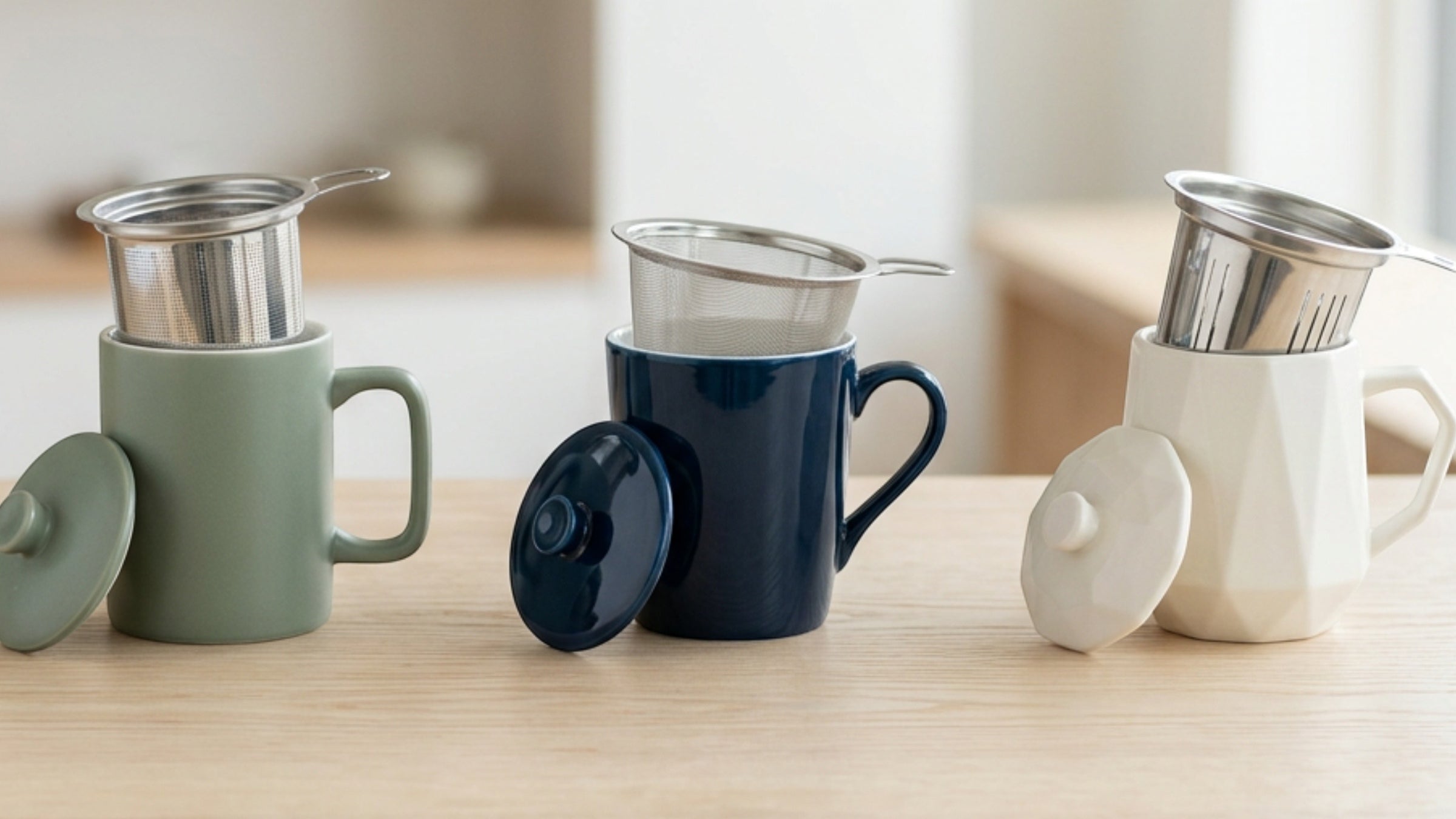 Zgmdw Ceramic Tea Cups with Infusers and Lids